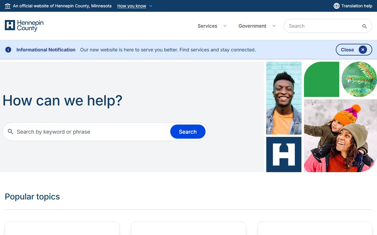 Hennepin County homepage with vital records and death index resources