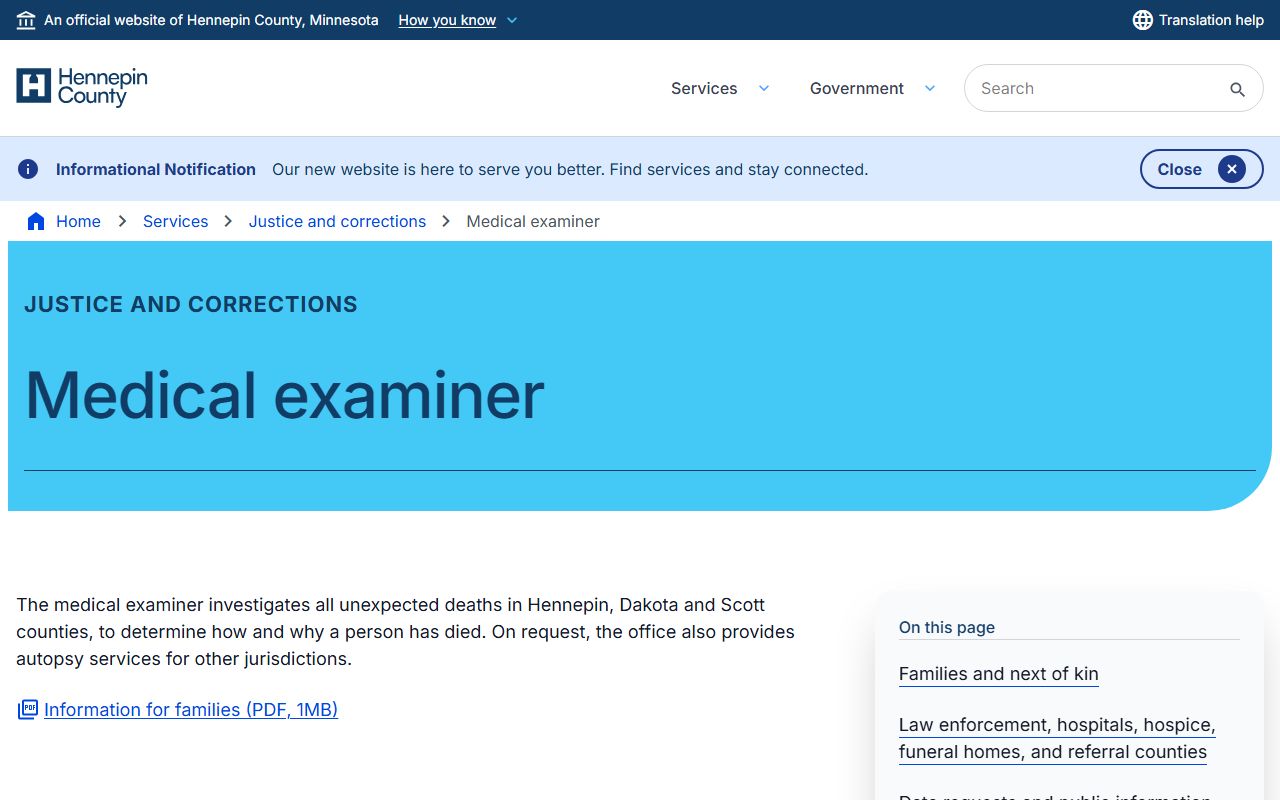 Hennepin County Medical Examiner death records portal