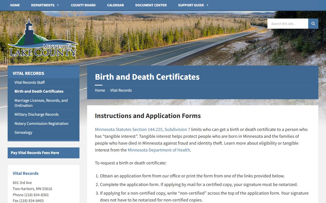 lake county vital records death certificate request page