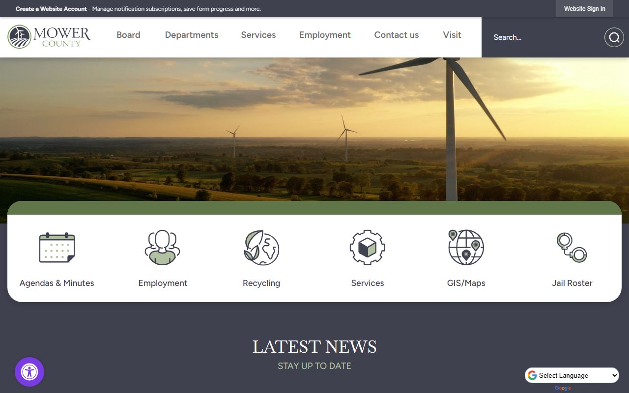 Mower County official website showing government services