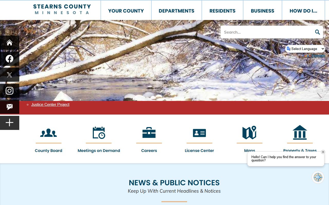 Stearns County website for death records and vital records services