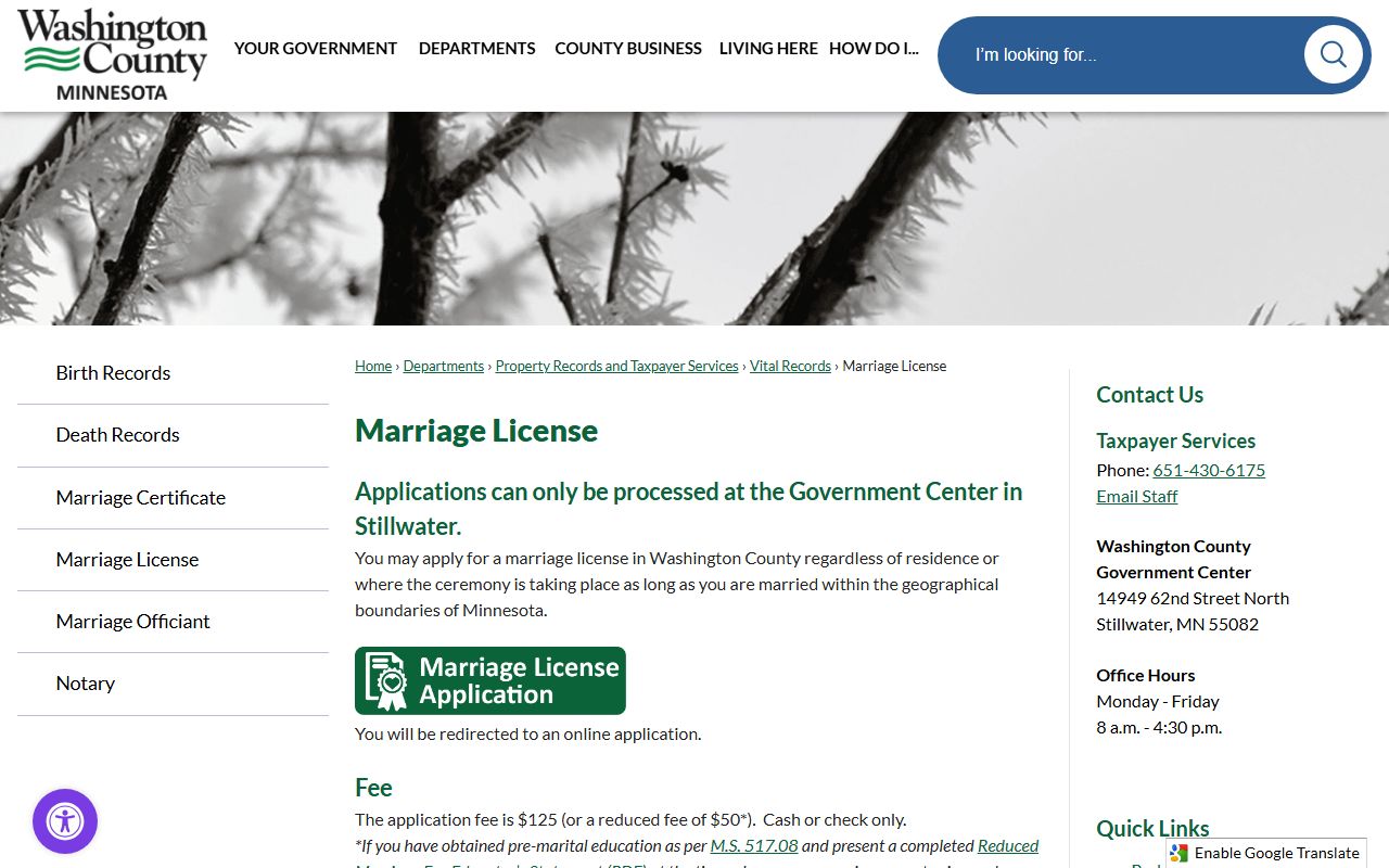 Minnesota Department of Health death records main page