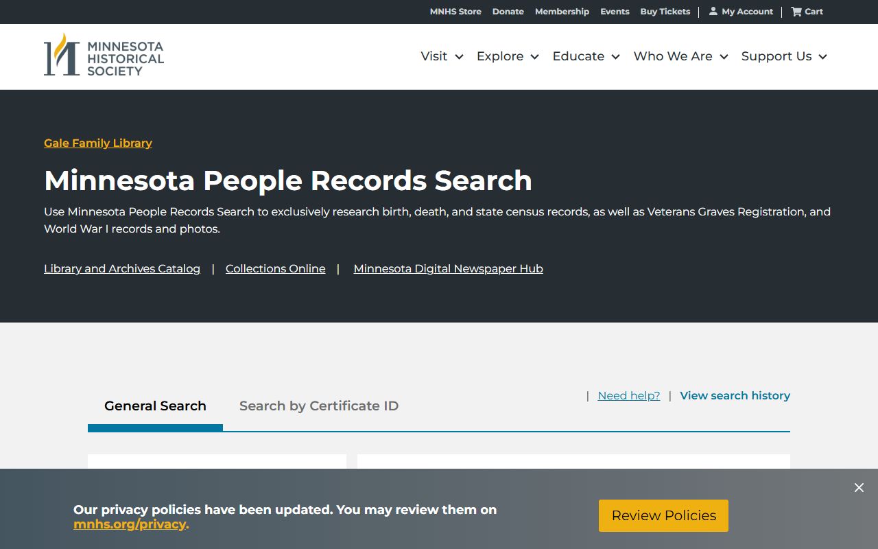 Minnesota Historical Society People Records Search portal